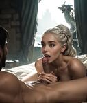 Nude AI-Generated Game of Thrones Characters: The Mother of Dragons and Jon Snow in a Dramatic Medieval Castle Setting