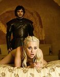 Nude AI-Generated Game of Thrones Characters: The Mother of Dragons and Jon Snow in a Dramatic Medieval Castle Setting