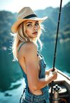 Nude AI-Generated: Stunning Girls Fishing on a Boat and Pier, Playfully Dressed in Skirts!