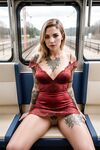 Naked AI-Generated Girl: Amateur Beauty in a Red Dress on a Train, Captivating You with Her Gaze!