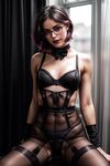 Naked AI-Generated White Girl: Amateur Beauty in Black Stockings and Red